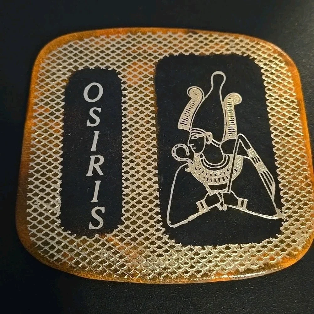 Vintage Egyptian Coasters Set of 6 Golden Leather with‎ Embossed Holder Bareware
